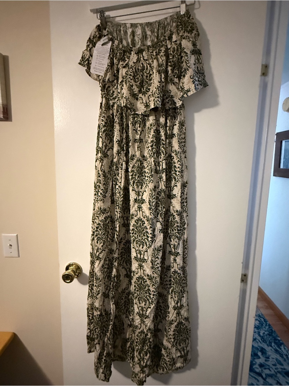 Strapless Green Damask Print Maxi Dress - Brand